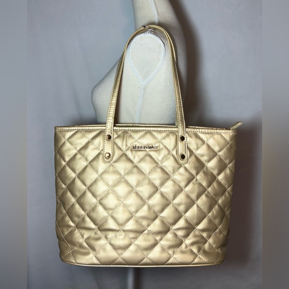 Montana West Metallic Gold Quilted Tote 10”x 14”x 5” Zipper Closure
